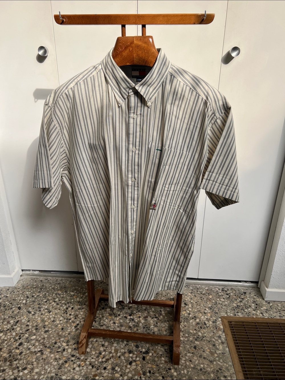 Vintage Tommy Hilfiger Pin Stripe Short-Sleeve Button-Down Shirt (Size XL)